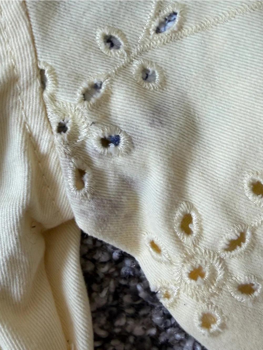 Little Lass 3 piece outfit Yellow Eyelet Jacket with Blue Floral Embroidery - Picture 6 of 6